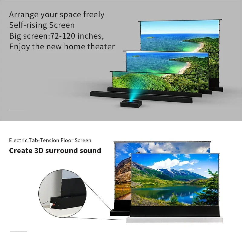 98 inch Projector Screen Motorized Floor Rising Projection Screen 4K UHD